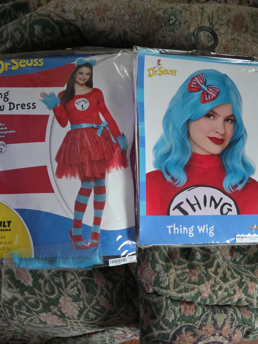 Dr. Seuss Thing Costume Set with Red Dress & Bright Blue Wig NWT